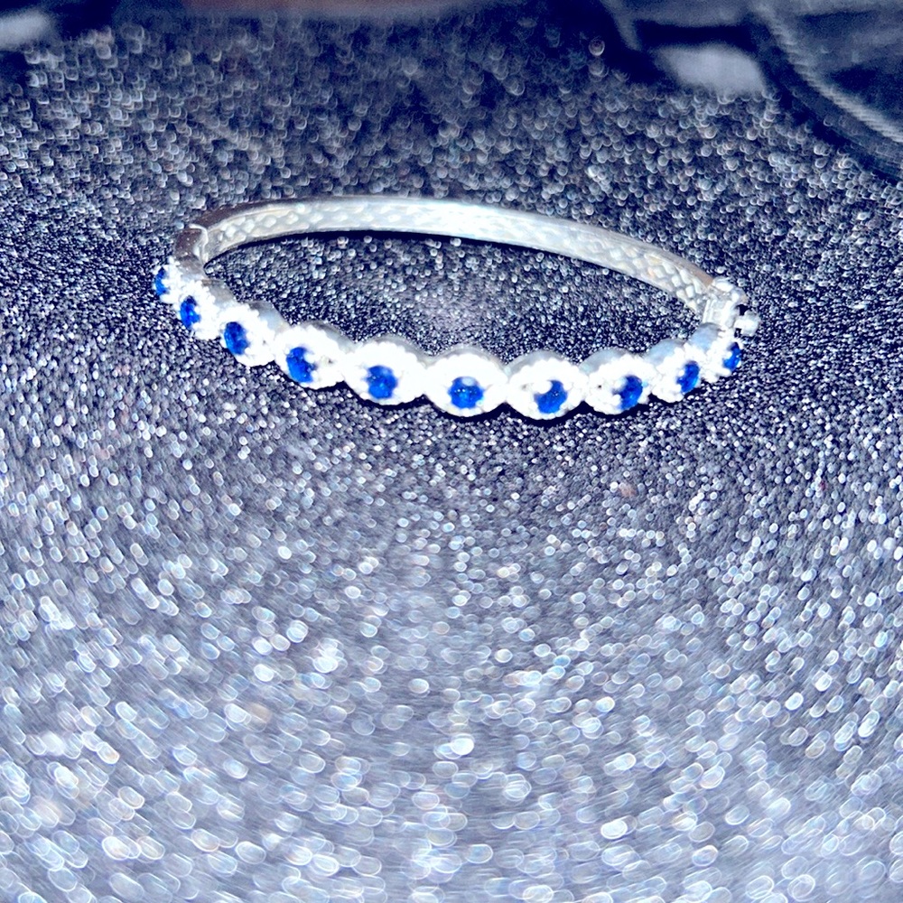 Sapphire and Diamond lab created silver plated bangle